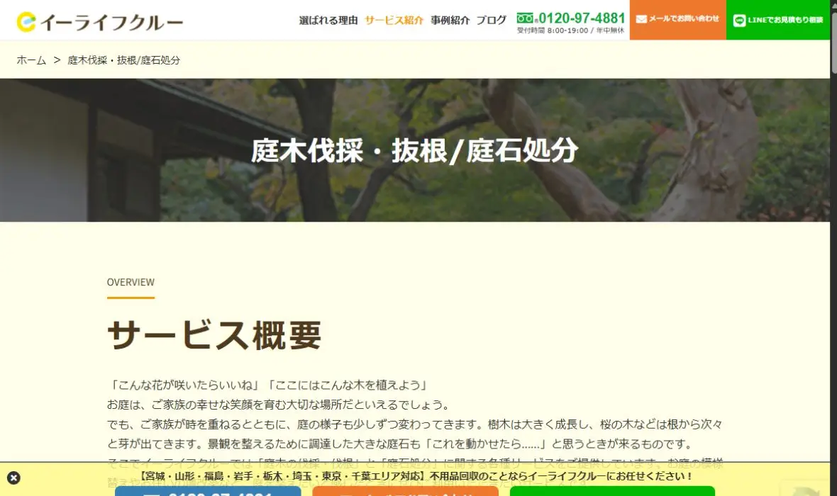 イーライフクルーの公式サイト画面